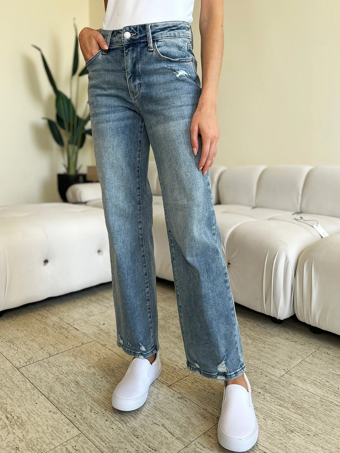Judy Blue Full Size High Waist Distressed Straight Jeans sold by Charming Charlie product image thumbnail 3