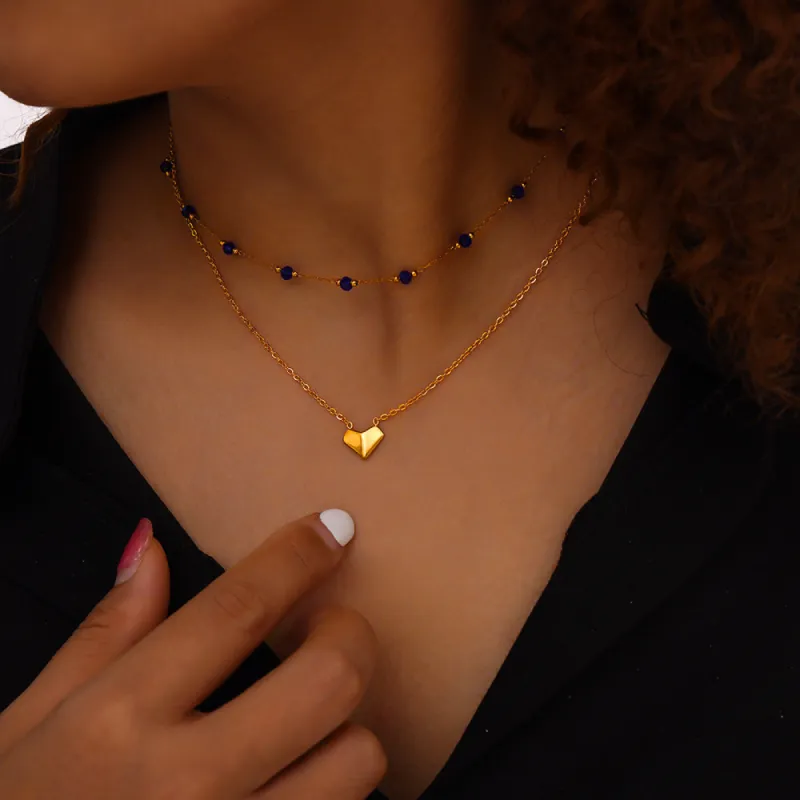 Titanium Steel Section Crystal Double-Layered Necklace sold by Charming Charlie