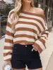 Striped Dropped Shoulder Long Sleeve Sweater sold by Charming Charlie