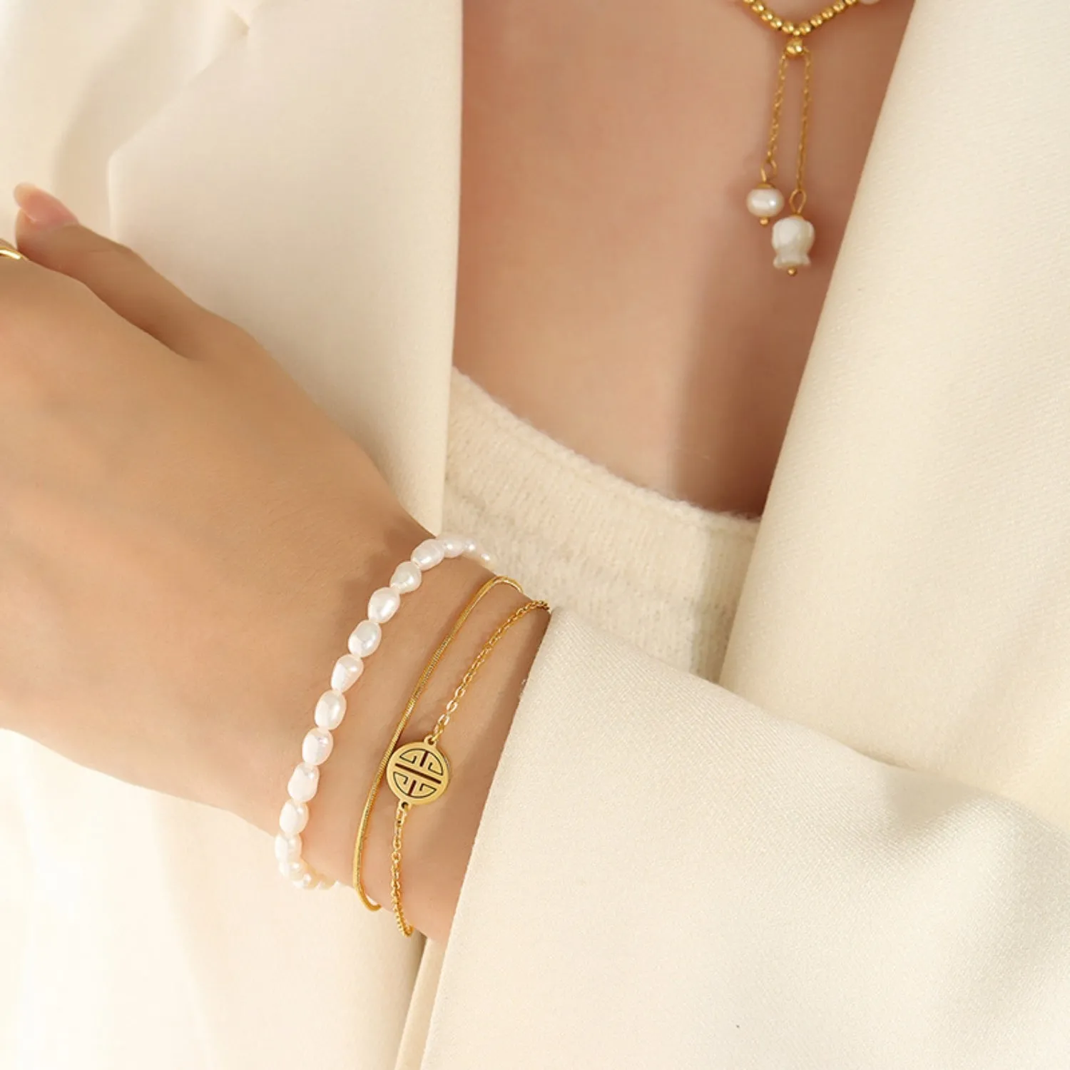 Titanium Steel Three-Layered Pearl Bracelet sold by Charming Charlie product image thumbnail 4