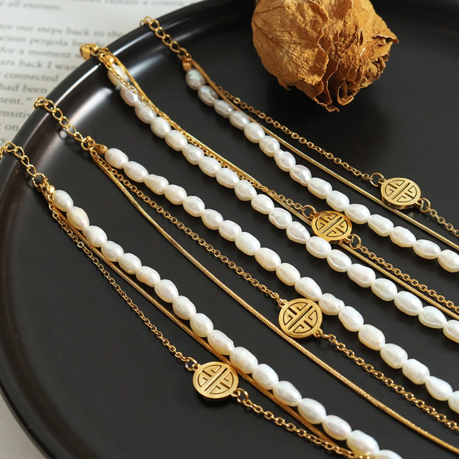 Titanium Steel Three-Layered Pearl Bracelet sold by Charming Charlie