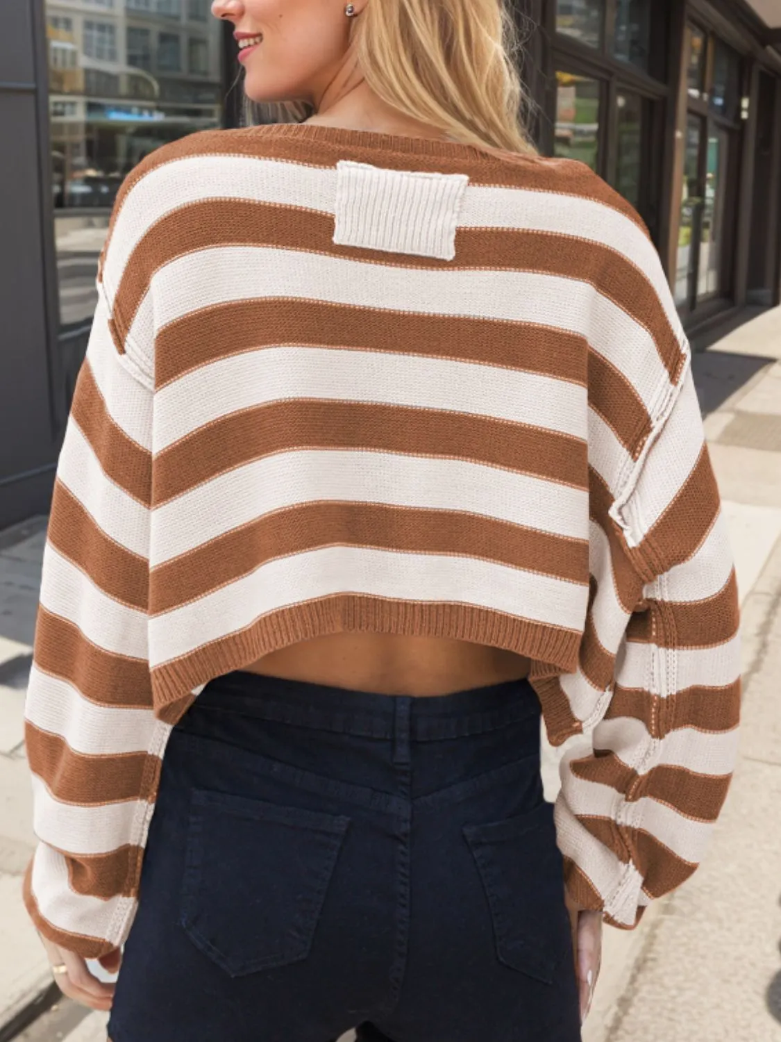 Striped Dropped Shoulder Long Sleeve Sweater sold by Charming Charlie product image thumbnail 2