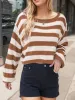 Striped Dropped Shoulder Long Sleeve Sweater sold by Charming Charlie
