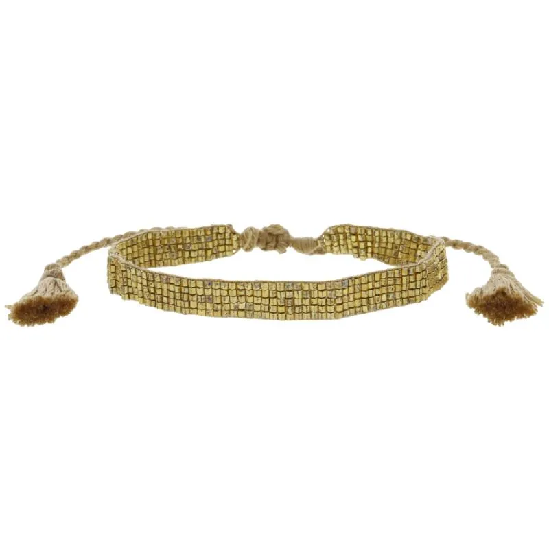 Thin Gold Woven Mini Beaded Band Bracelet, .25" Wide sold by Charming Charlie