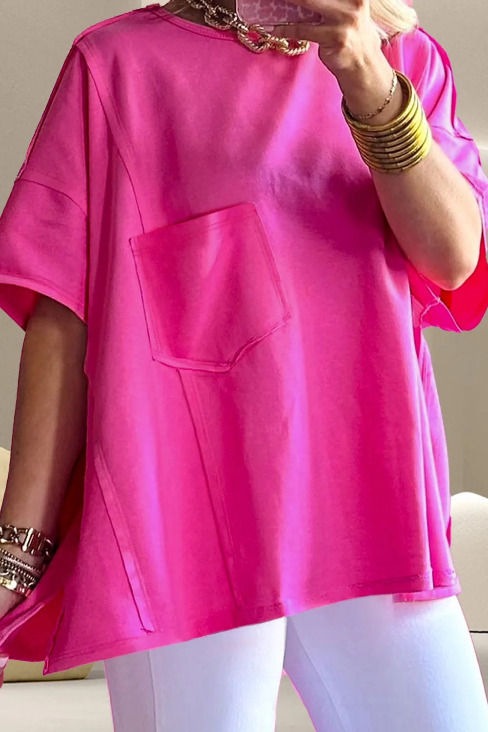 Pocketed Round Neck Short Sleeve T-Shirt sold by Charming Charlie