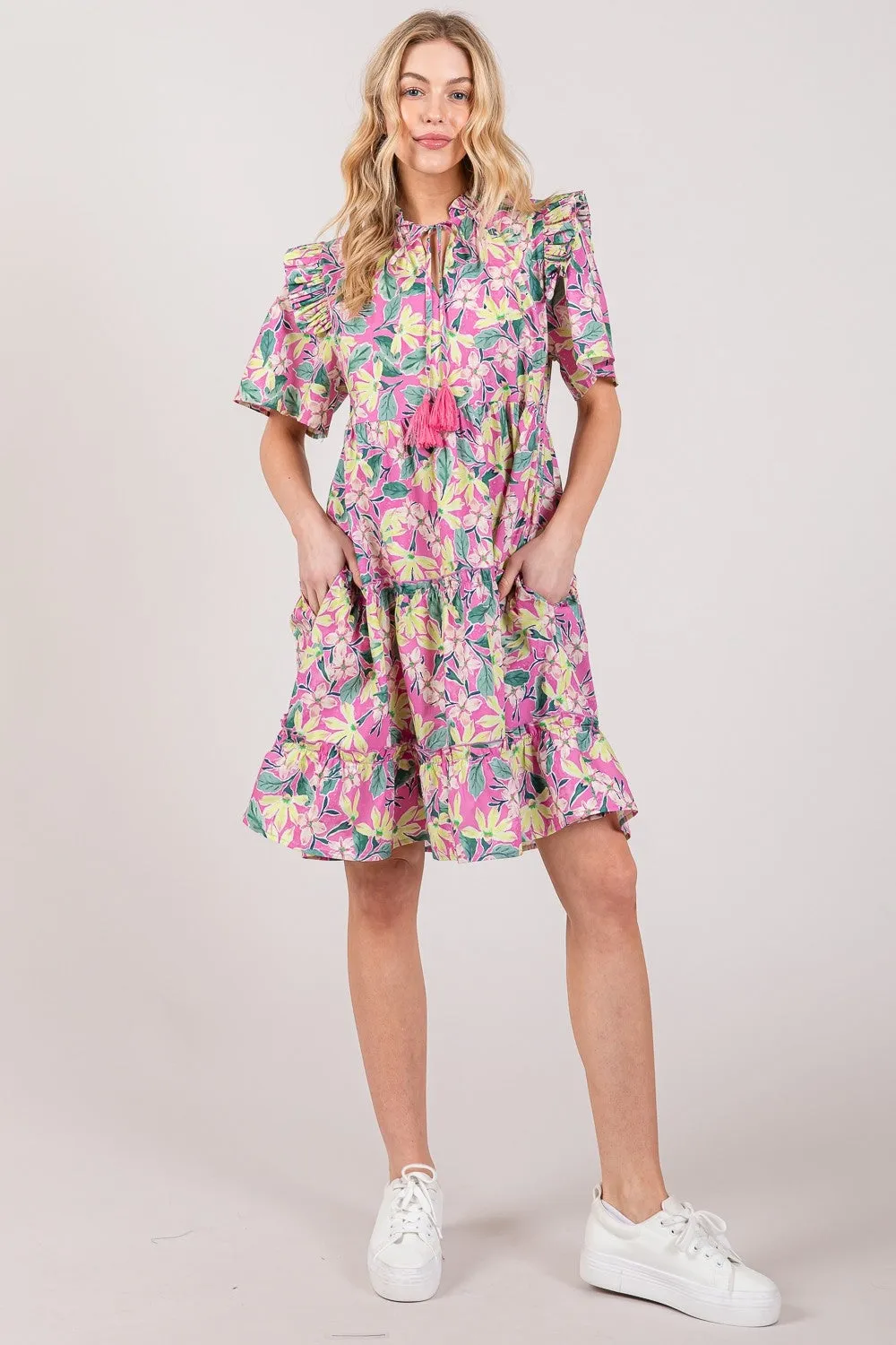 SAGE + FIG Floral Ruffle Short Sleeve Dress sold by Charming Charlie product image thumbnail 5