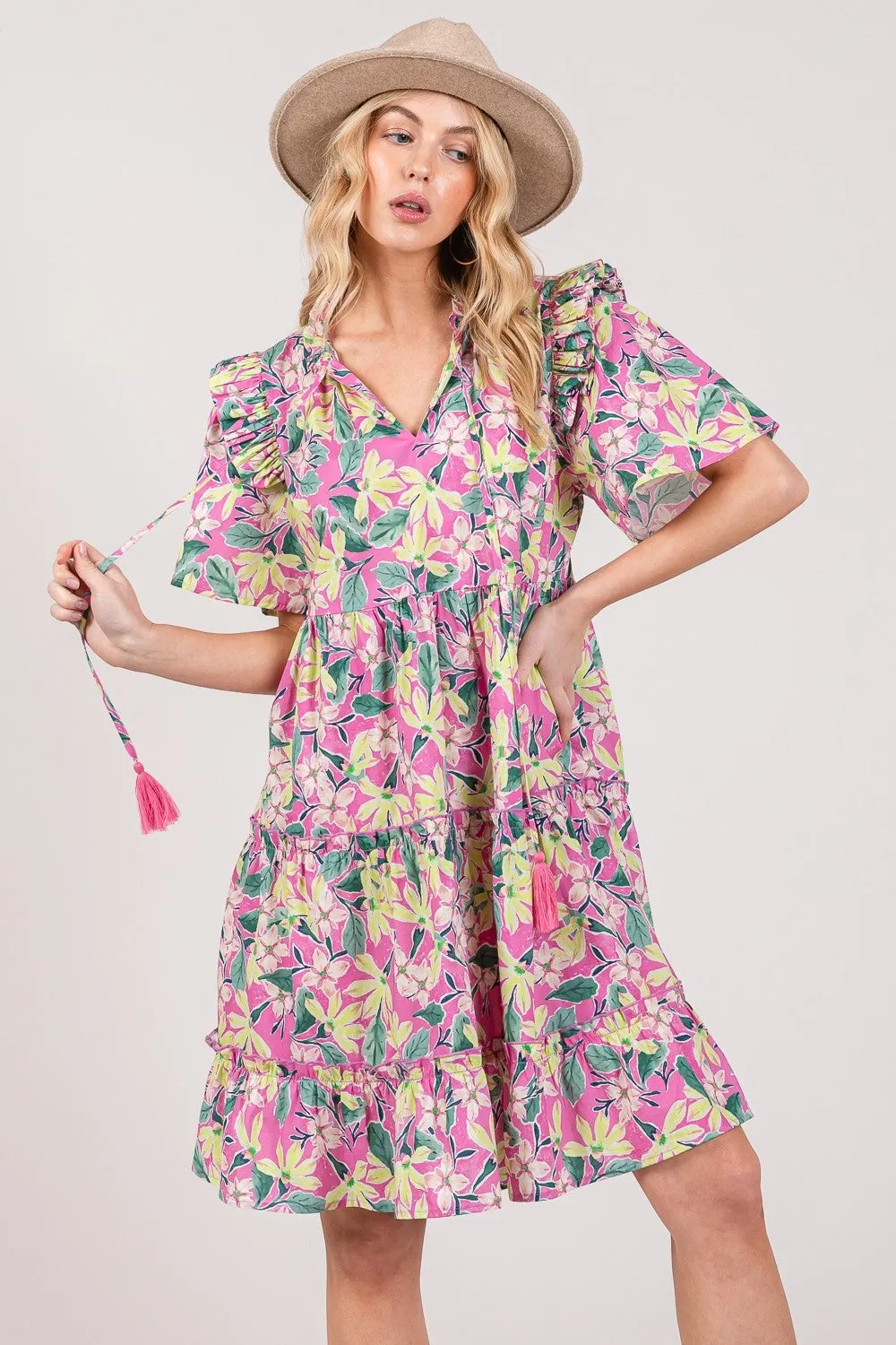 SAGE + FIG Floral Ruffle Short Sleeve Dress sold by Charming Charlie product image thumbnail 2