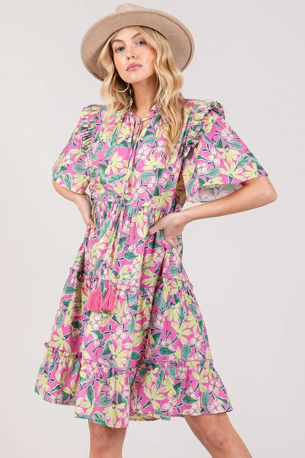 SAGE + FIG Floral Ruffle Short Sleeve Dress sold by Charming Charlie product image thumbnail 3