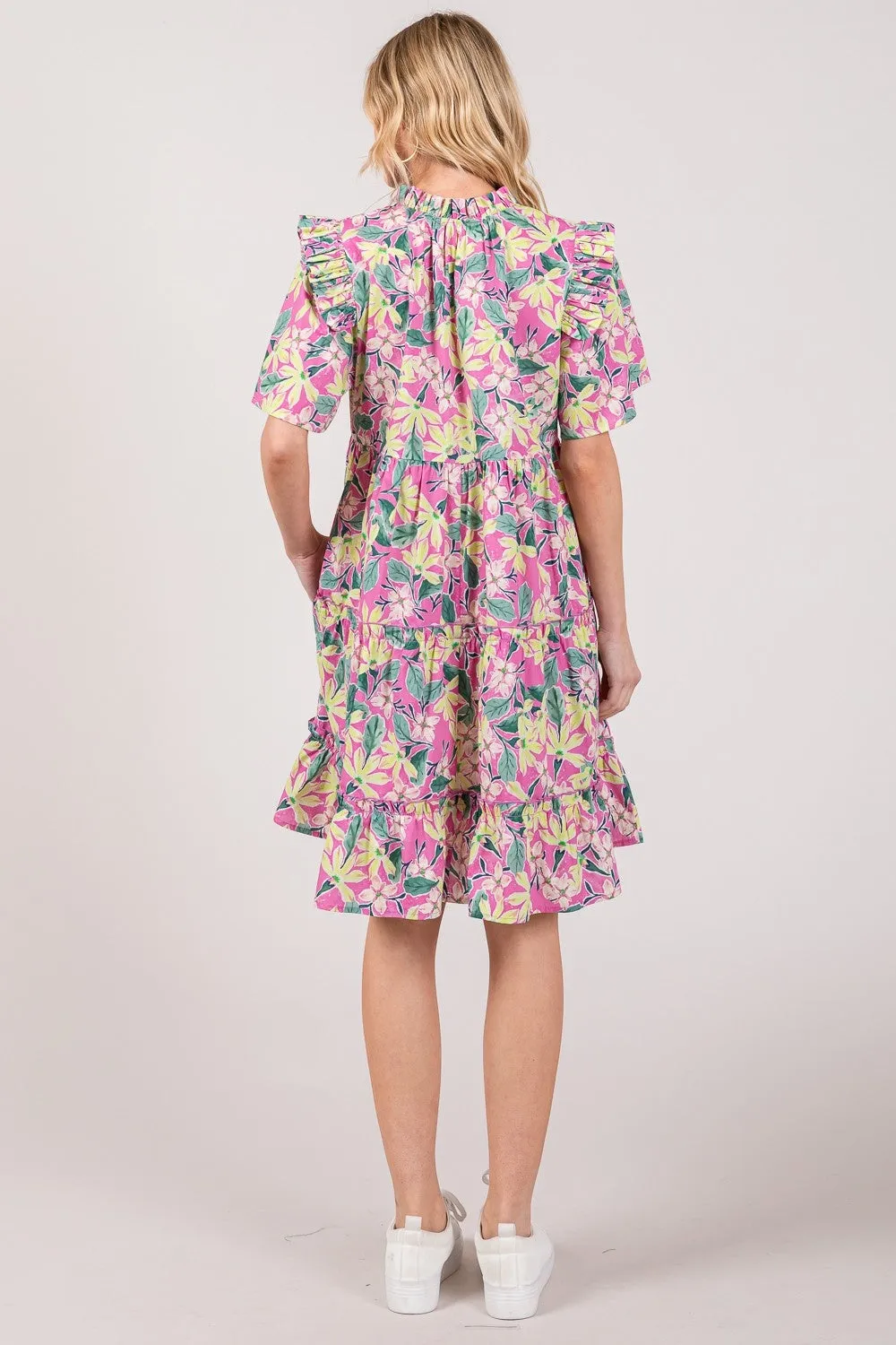SAGE + FIG Floral Ruffle Short Sleeve Dress sold by Charming Charlie product image thumbnail 4