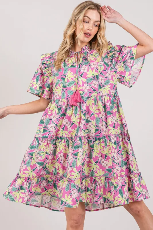 SAGE + FIG Floral Ruffle Short Sleeve Dress sold by Charming Charlie