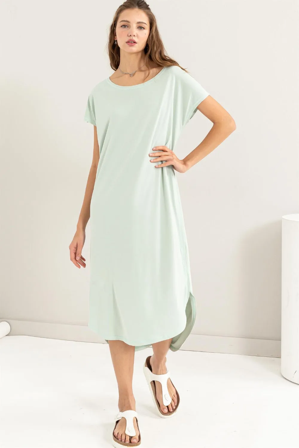 HYFVE Short Sleeve High-Low Slit Midi Dress sold by Charming Charlie product image thumbnail 4