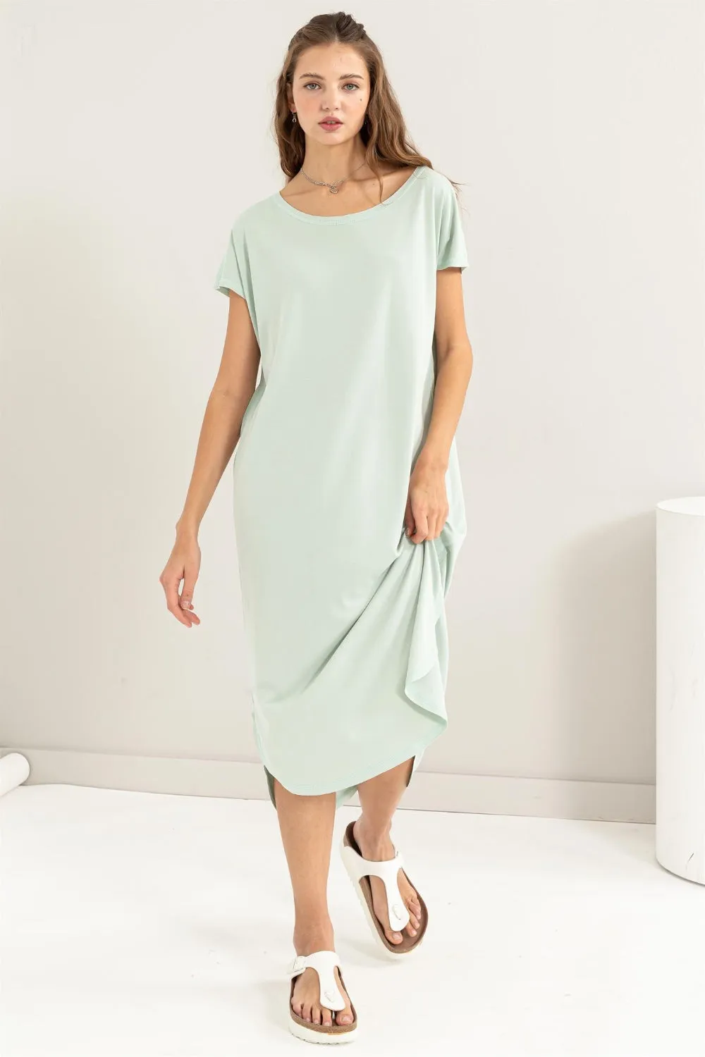 HYFVE Short Sleeve High-Low Slit Midi Dress sold by Charming Charlie