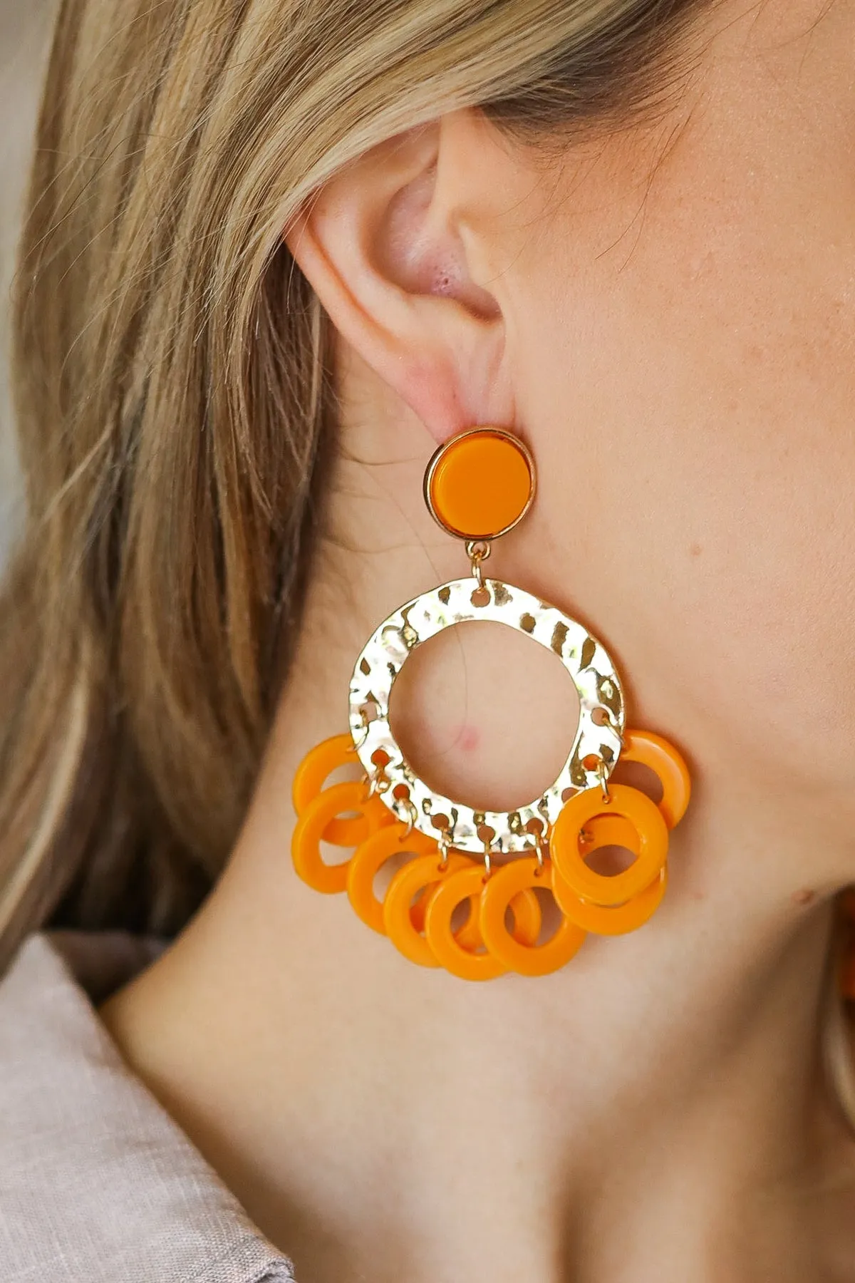 Tangerine Gold Disc Hoop Dangle Earrings sold by Charming Charlie