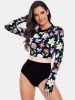 Flower Round Neck Long Sleeve One-Piece Swimwear sold by Charming Charlie