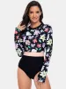 Flower Round Neck Long Sleeve One-Piece Swimwear sold by Charming Charlie