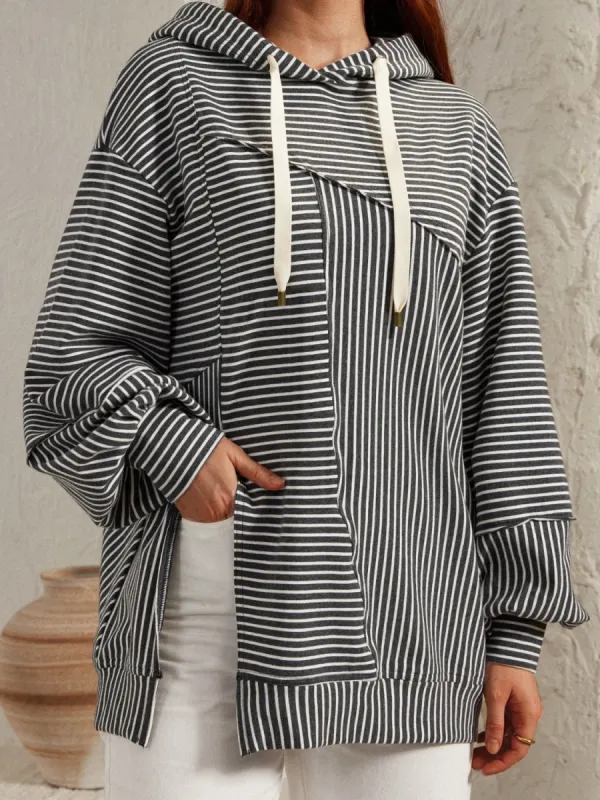 Slit Drawstring Striped Long Sleeve Hoodie sold by Charming Charlie
