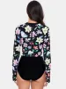 Flower Round Neck Long Sleeve One-Piece Swimwear sold by Charming Charlie