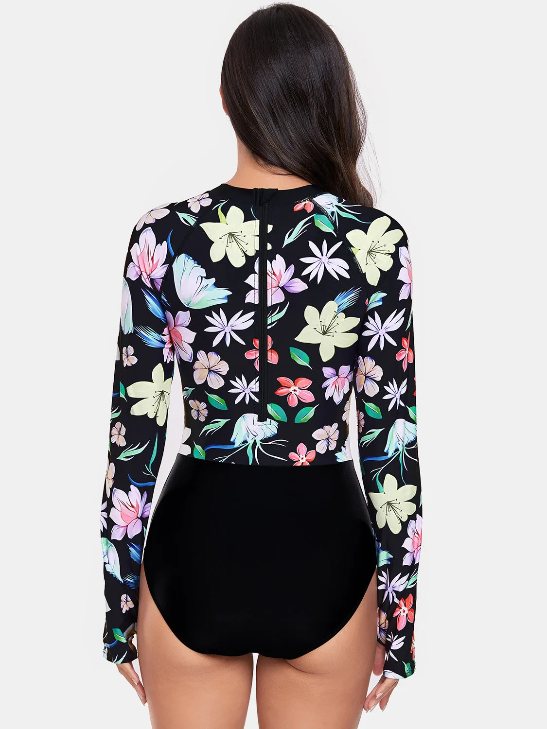 Flower Round Neck Long Sleeve One-Piece Swimwear sold by Charming Charlie product image thumbnail 2