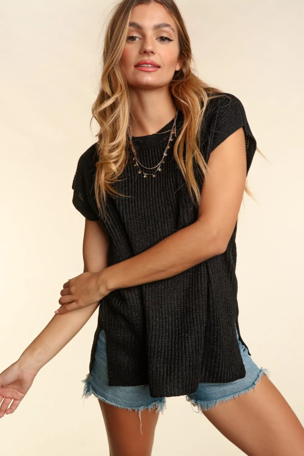 Haptics Pocketed Round Neck Cap Sleeve Knit Top sold by Charming Charlie product image thumbnail 4