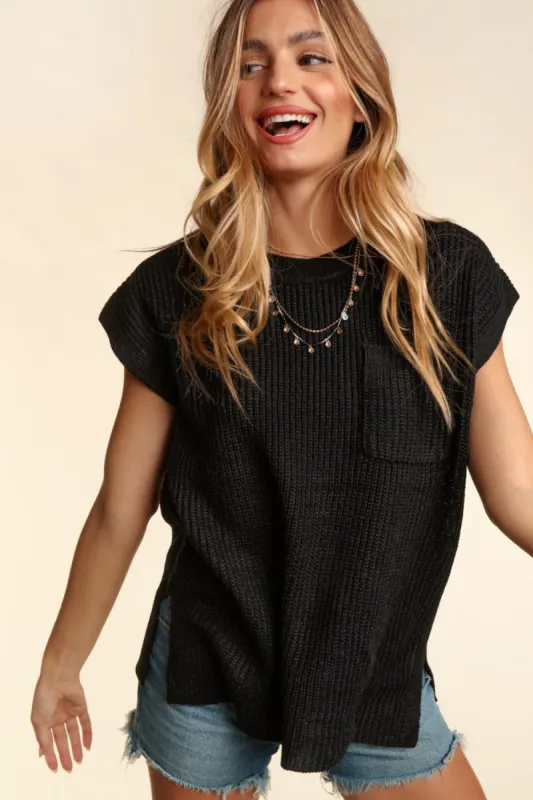 Haptics Pocketed Round Neck Cap Sleeve Knit Top sold by Charming Charlie