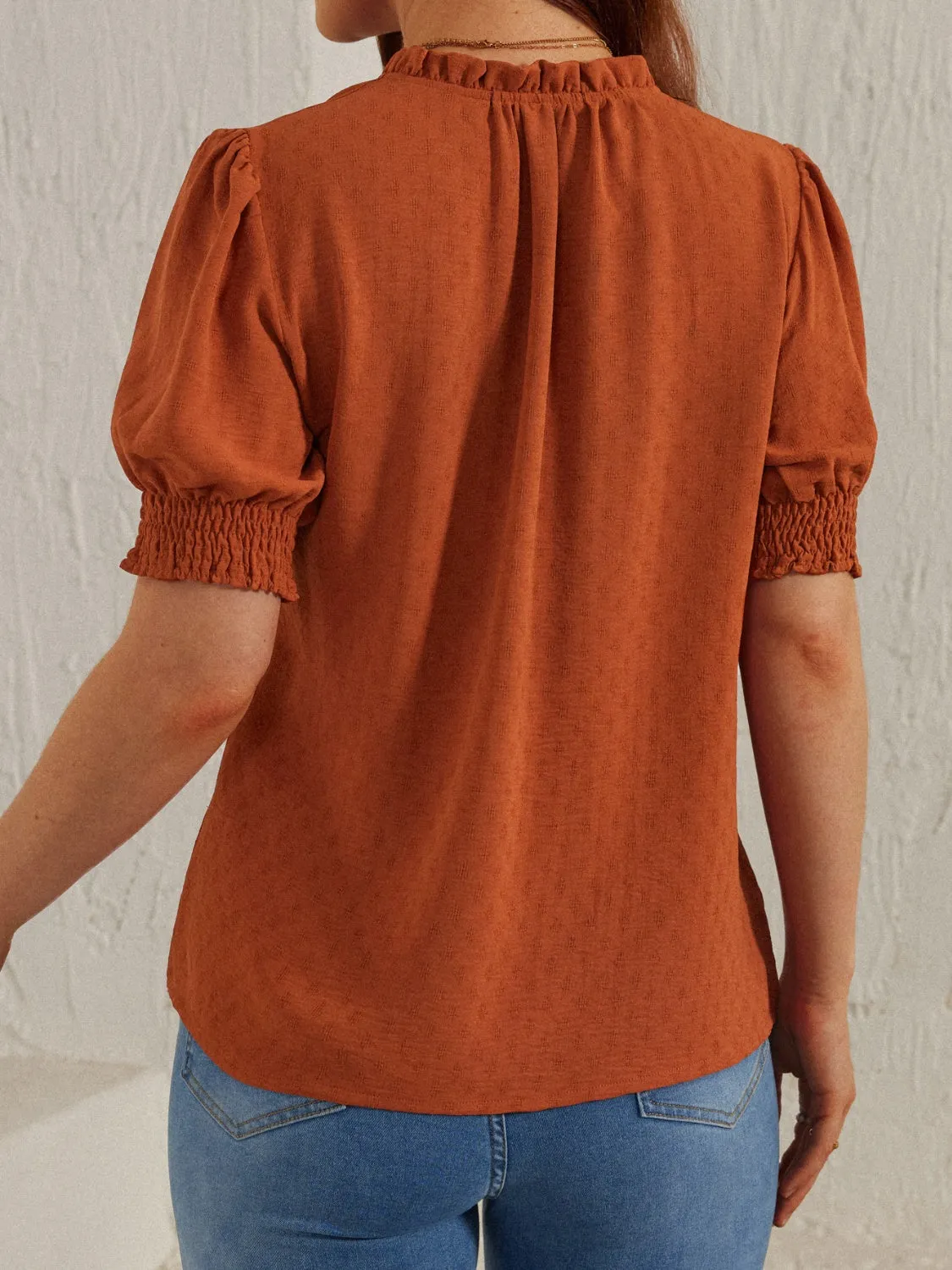 Frill Tie Neck Short Sleeve Blouse sold by Charming Charlie product image thumbnail 2