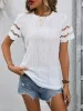 Full Size Eyelet Round Neck Short Sleeve Top sold by Charming Charlie