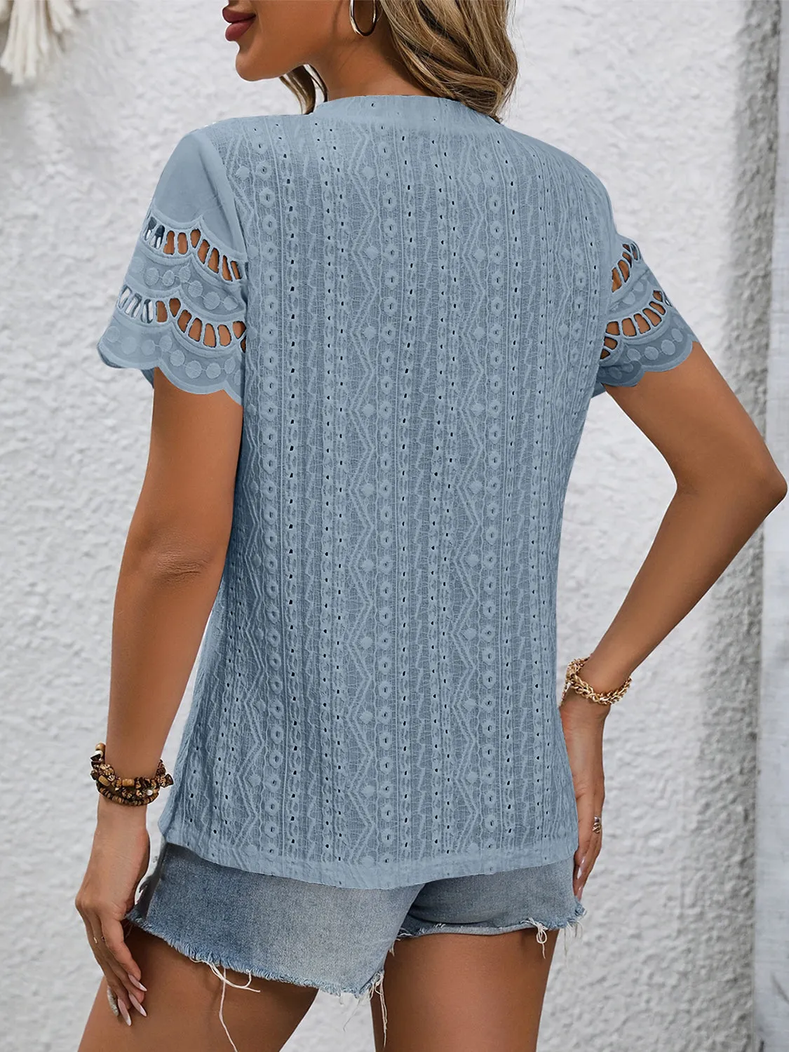 Full Size Eyelet Round Neck Short Sleeve Top sold by Charming Charlie product image thumbnail 3