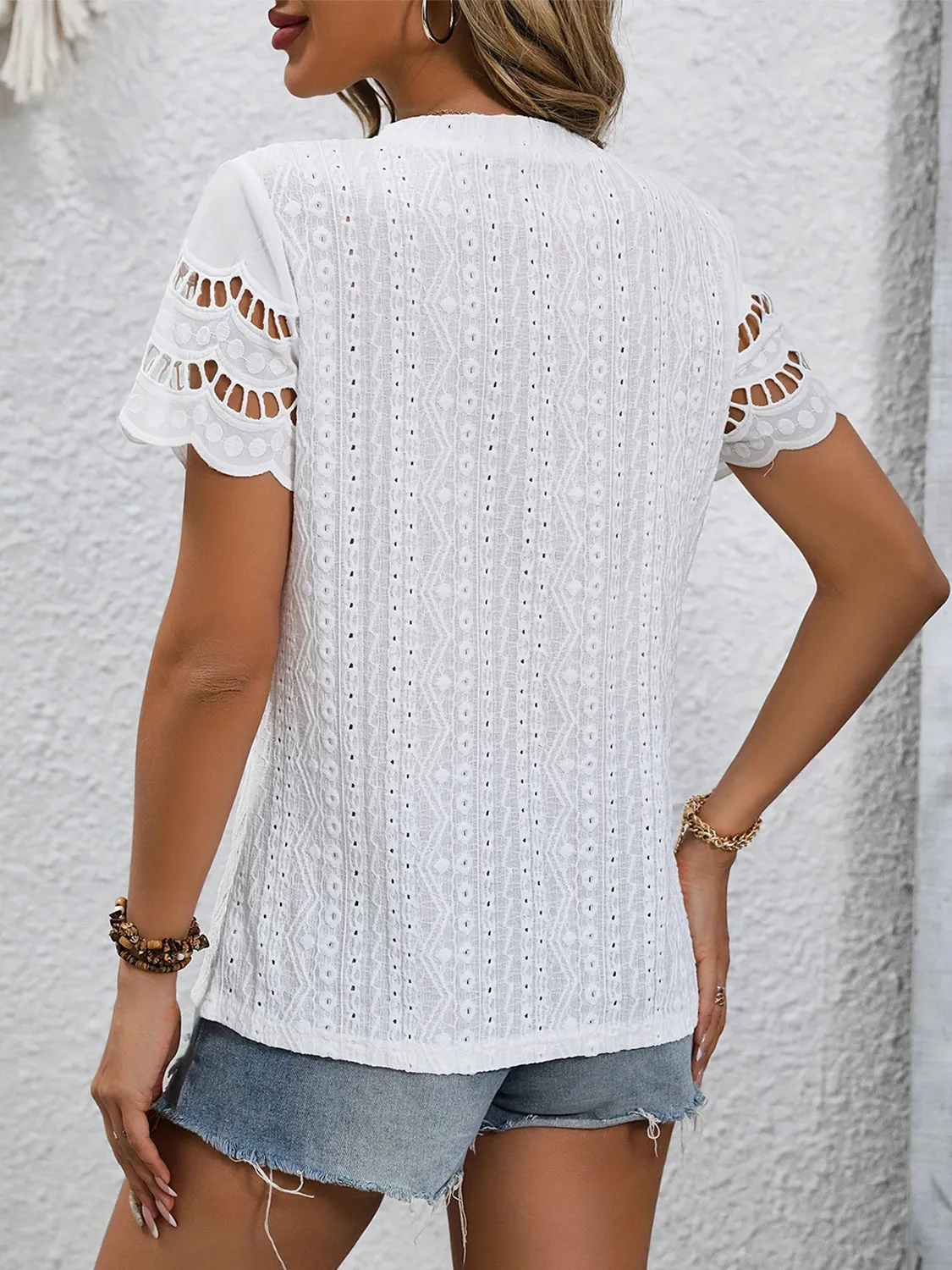 Full Size Eyelet Round Neck Short Sleeve Top sold by Charming Charlie product image thumbnail 4