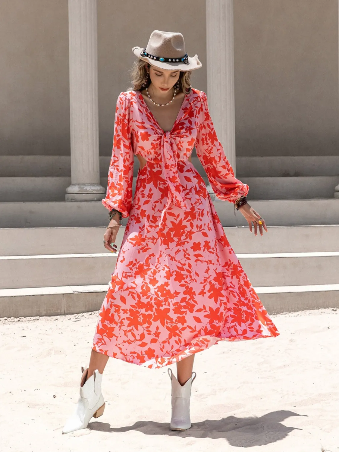 Tied Cutout Printed Long Sleeve Midi Dress sold by Charming Charlie product image thumbnail 5