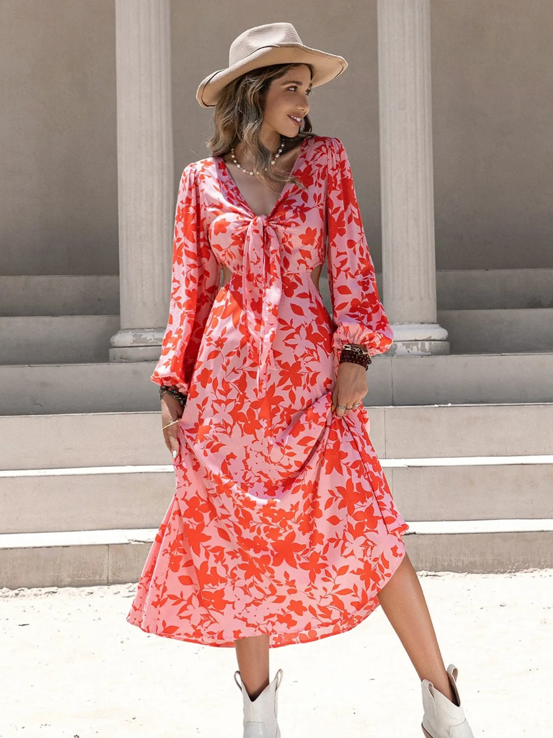 Tied Cutout Printed Long Sleeve Midi Dress sold by Charming Charlie product image thumbnail 3