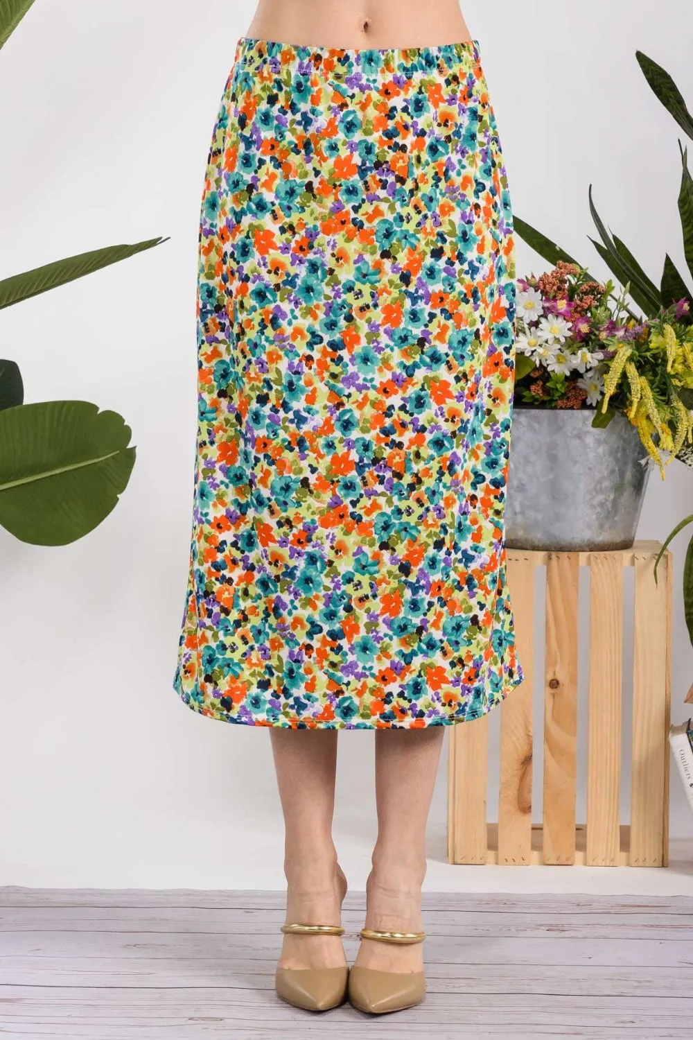 Celeste Full Size Floral A-Line Midi Skirt sold by Charming Charlie product image thumbnail 2