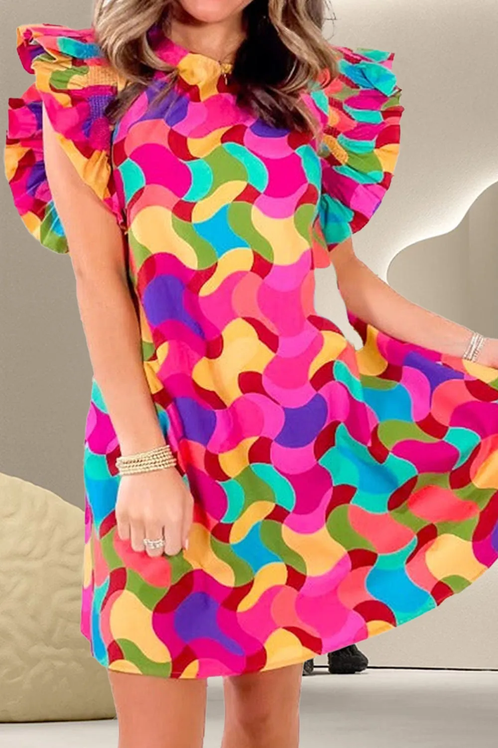 Contrast Print Round Neck Cap Sleeve Mini Dress sold by Charming Charlie product image thumbnail 2