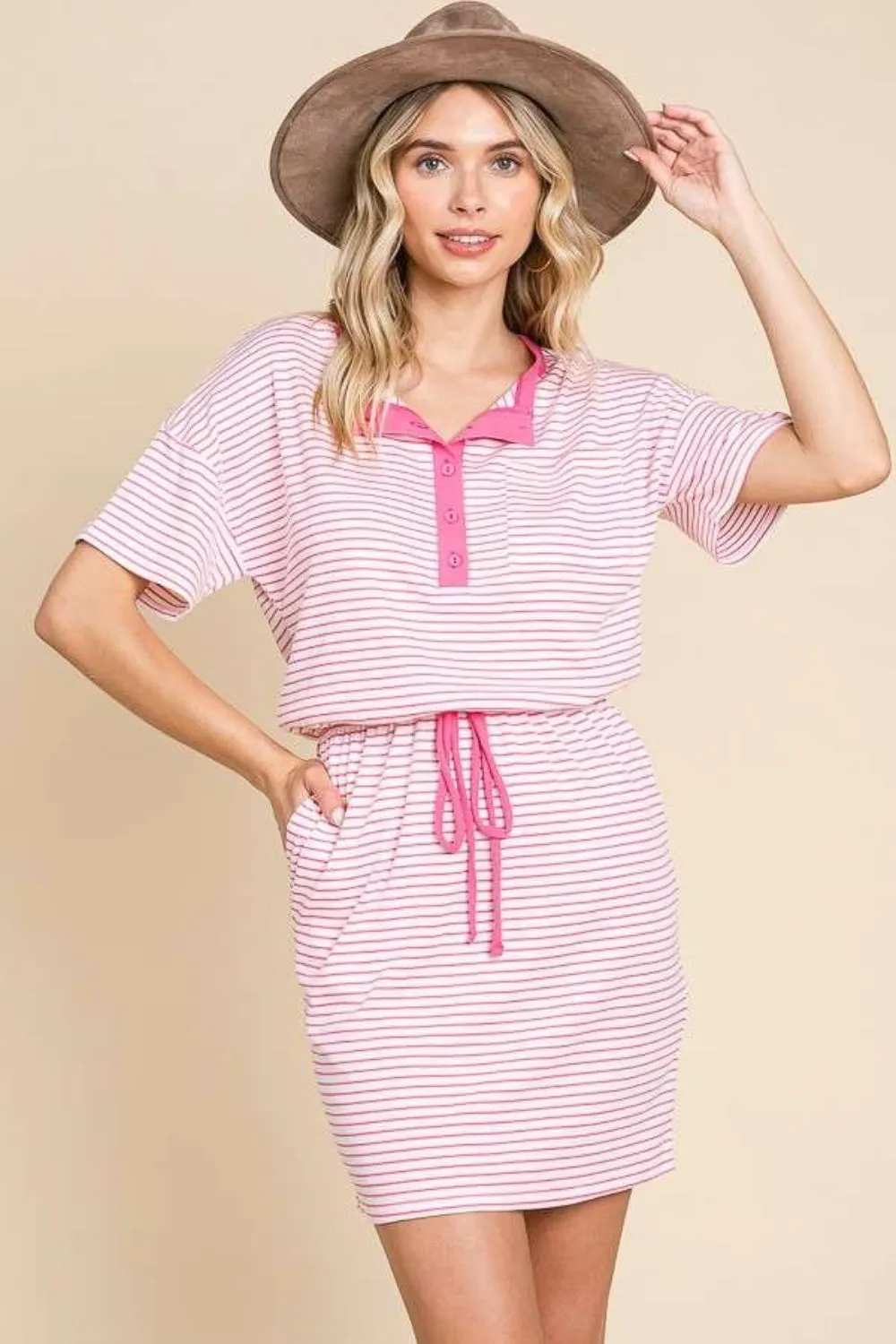 Culture Code Full Size Striped Short Sleeve Mini Dress with Pockets sold by Charming Charlie product image thumbnail 4