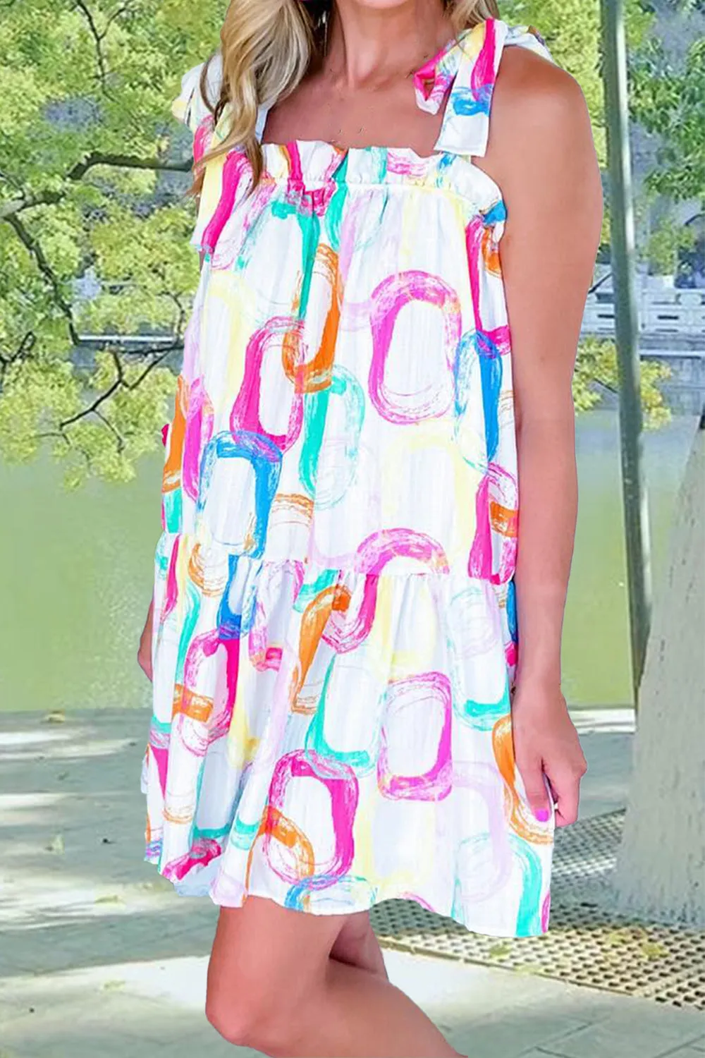 Tied Printed Sleeveless Mini Dress sold by Charming Charlie