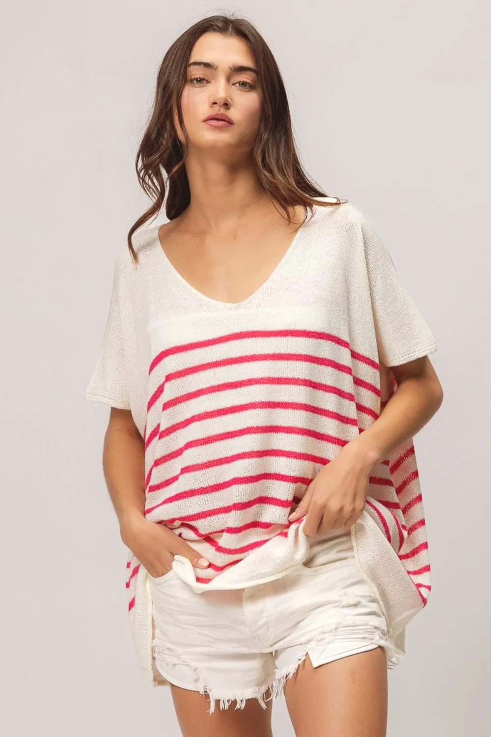 BiBi V Neck Striped Short Sleeve Top sold by Charming Charlie product image thumbnail 4