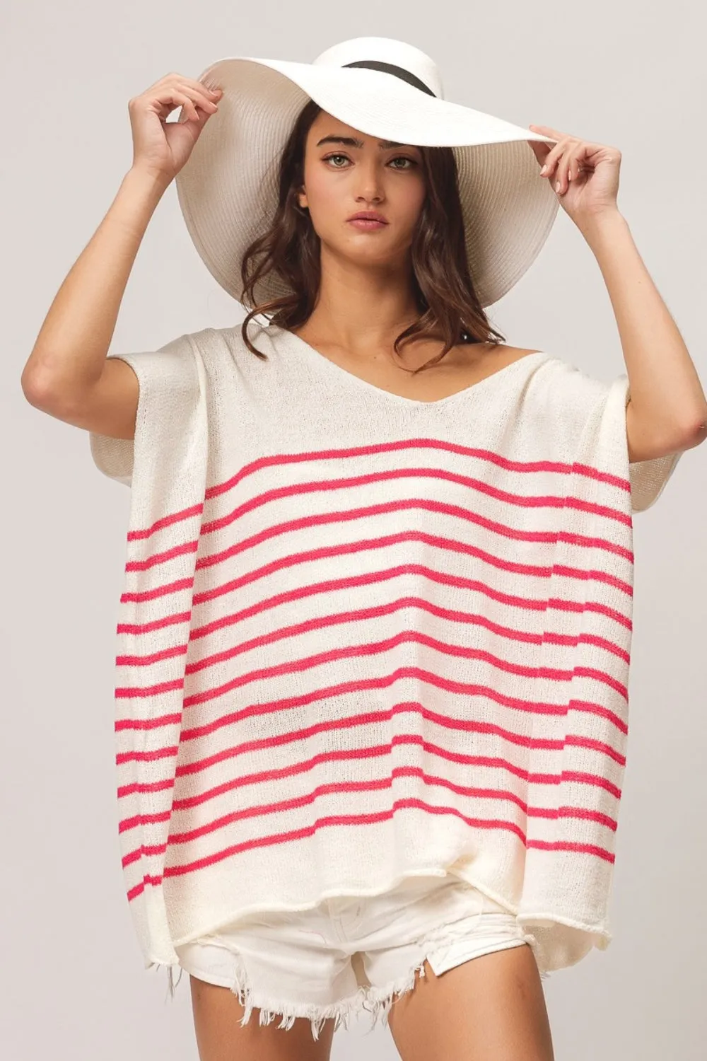 BiBi V Neck Striped Short Sleeve Top sold by Charming Charlie