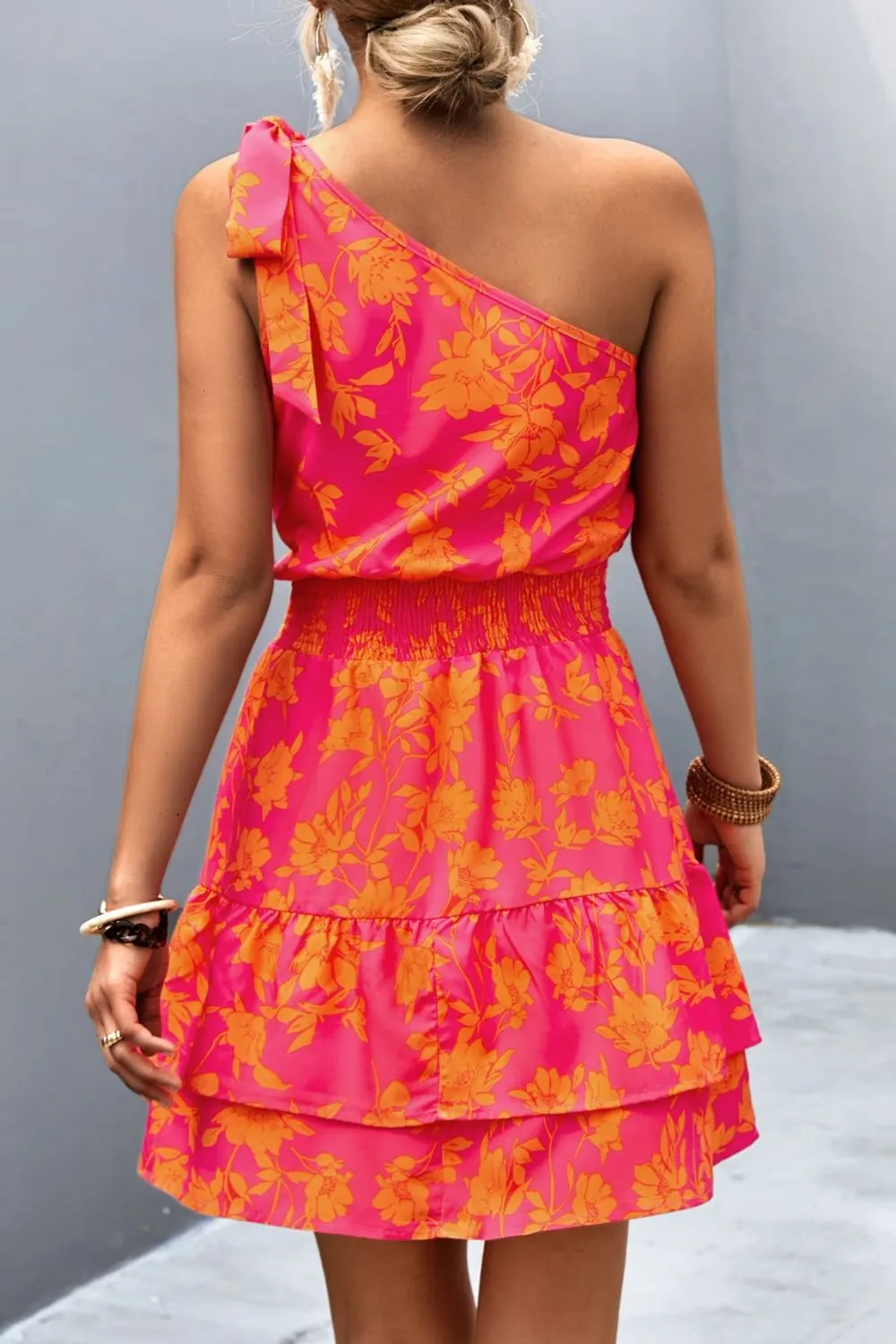 Tied Smocked Printed Single Shoulder Dress sold by Charming Charlie product image thumbnail 5