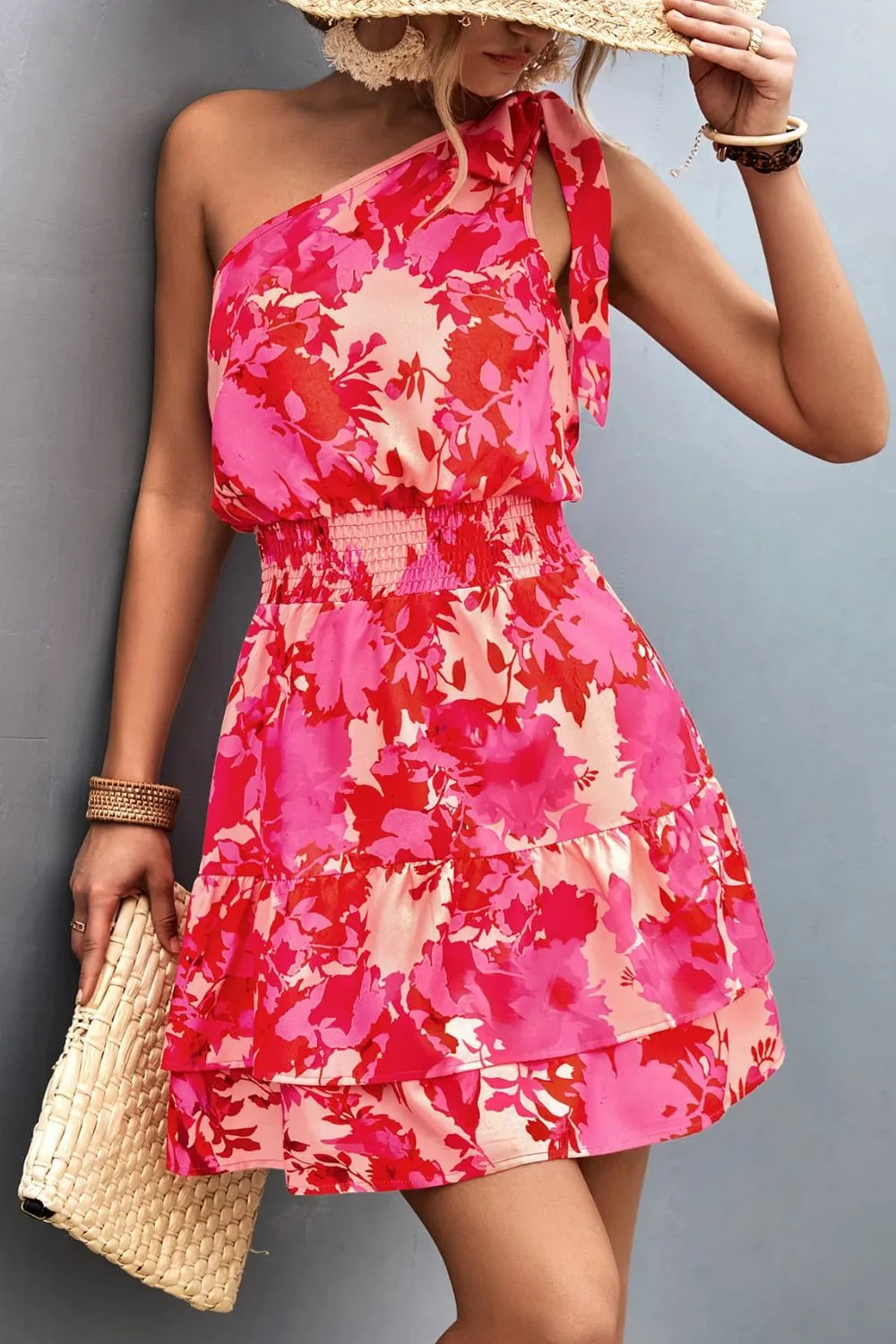Tied Smocked Printed Single Shoulder Dress sold by Charming Charlie product image thumbnail 3
