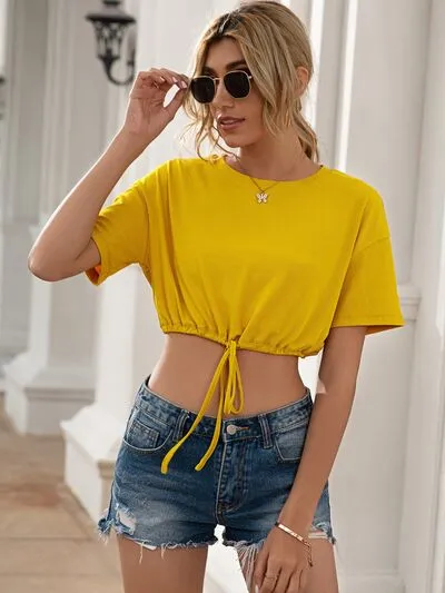 Drawstring Round Neck Short Sleeve T-Shirt sold by Charming Charlie product image thumbnail 2