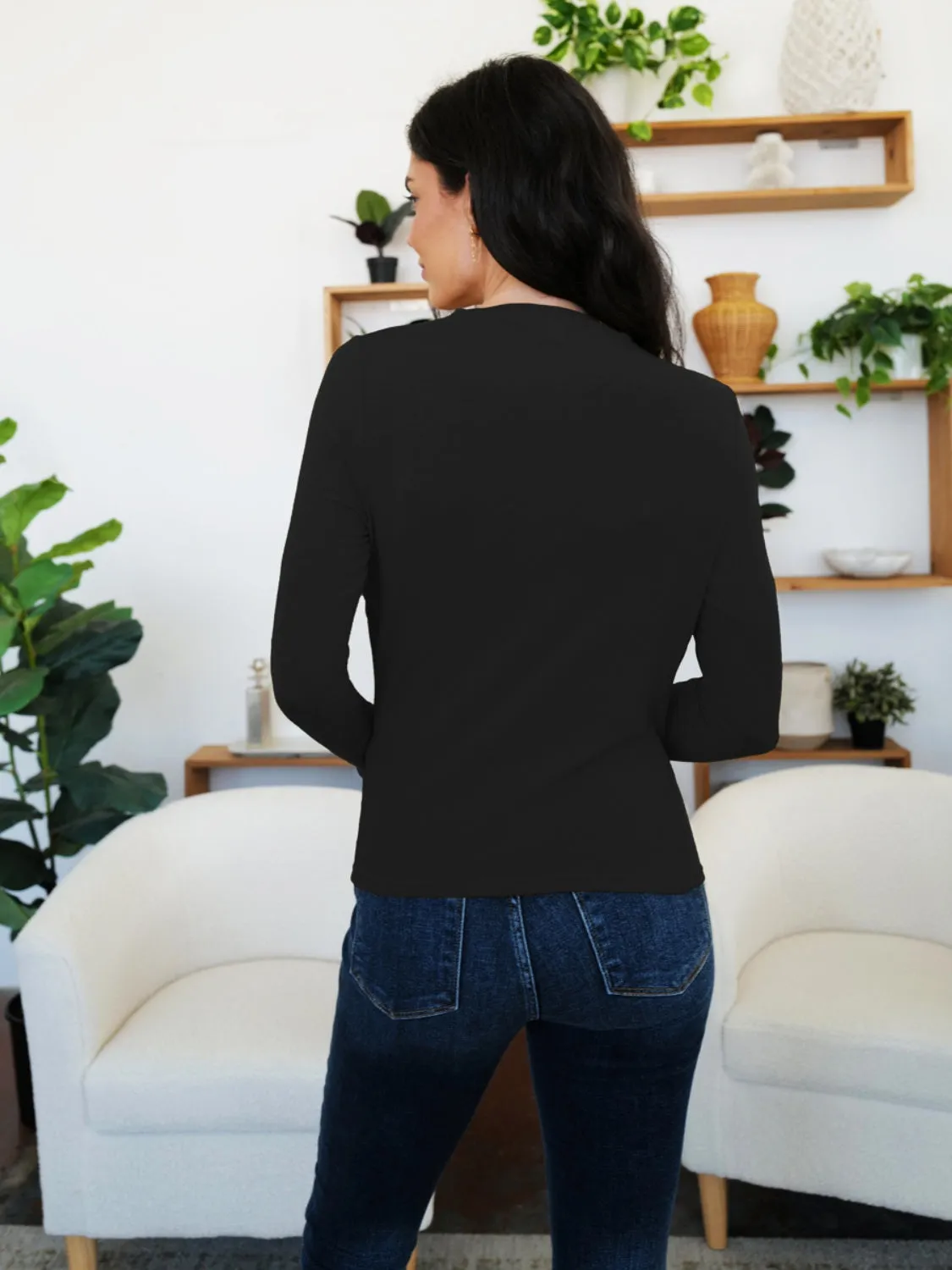 Ruched Mock Neck Long Sleeve T-Shirt sold by Charming Charlie product image thumbnail 5