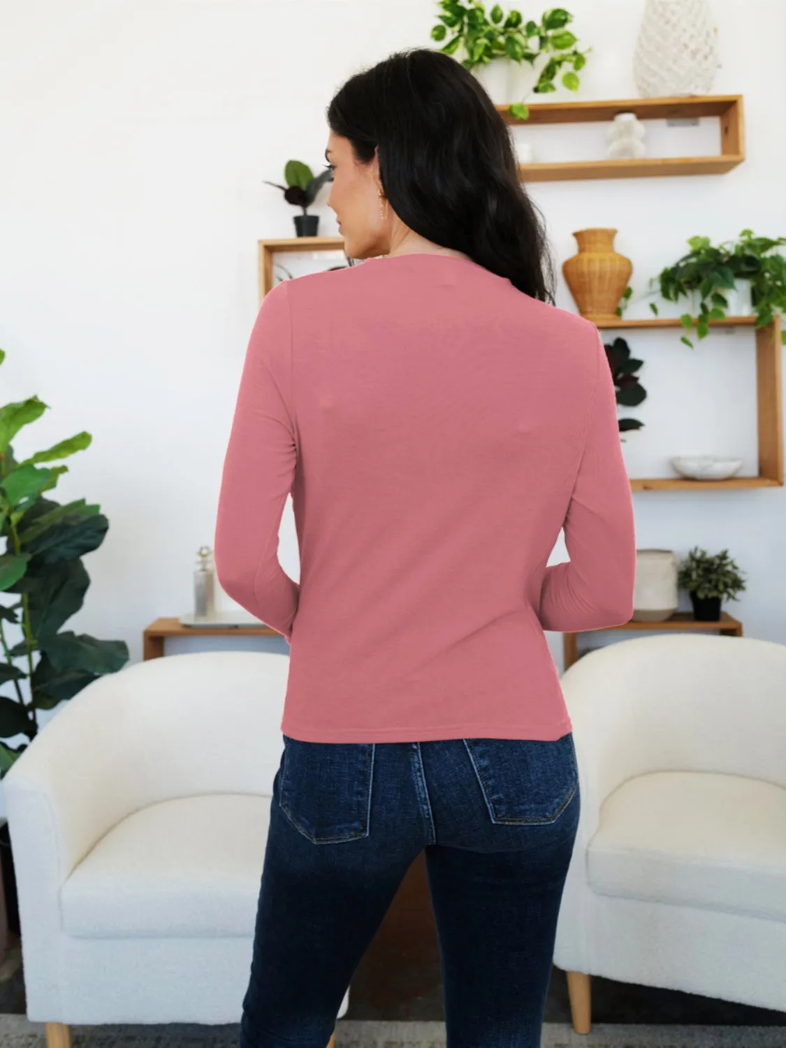 Ruched Mock Neck Long Sleeve T-Shirt sold by Charming Charlie product image thumbnail 2