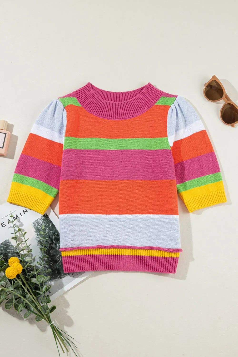 Color Block Round Neck Half Sleeve Knit Top sold by Charming Charlie product image thumbnail 2