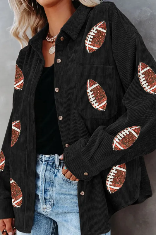 Sequin Football Button Up Long Sleeve Jacket sold by Charming Charlie