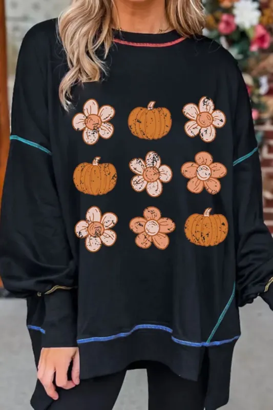 Pumpkin & Flower Graphic Long Sleeve Sweatshirt sold by Charming Charlie