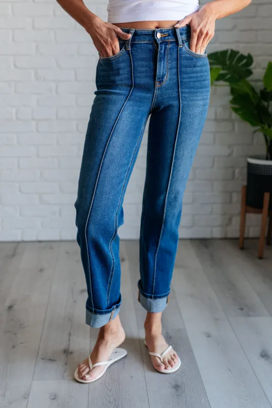 Campbell High Rise Center Seam Detail Straight Jeans sold by Charming Charlie