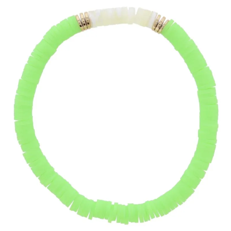 Lime Rubber Sequin Beaded with Cylinder Shell Beads and Gold Sequin Portion Bracelet, 7.5" Around sold by Charming Charlie