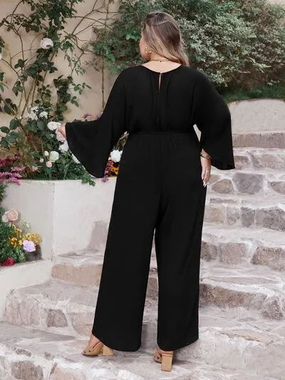Plus Size V-Neck Long Sleeve Wide Leg Jumpsuit sold by Charming Charlie product image thumbnail 2