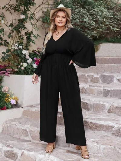 Plus Size V-Neck Long Sleeve Wide Leg Jumpsuit sold by Charming Charlie product image thumbnail 3
