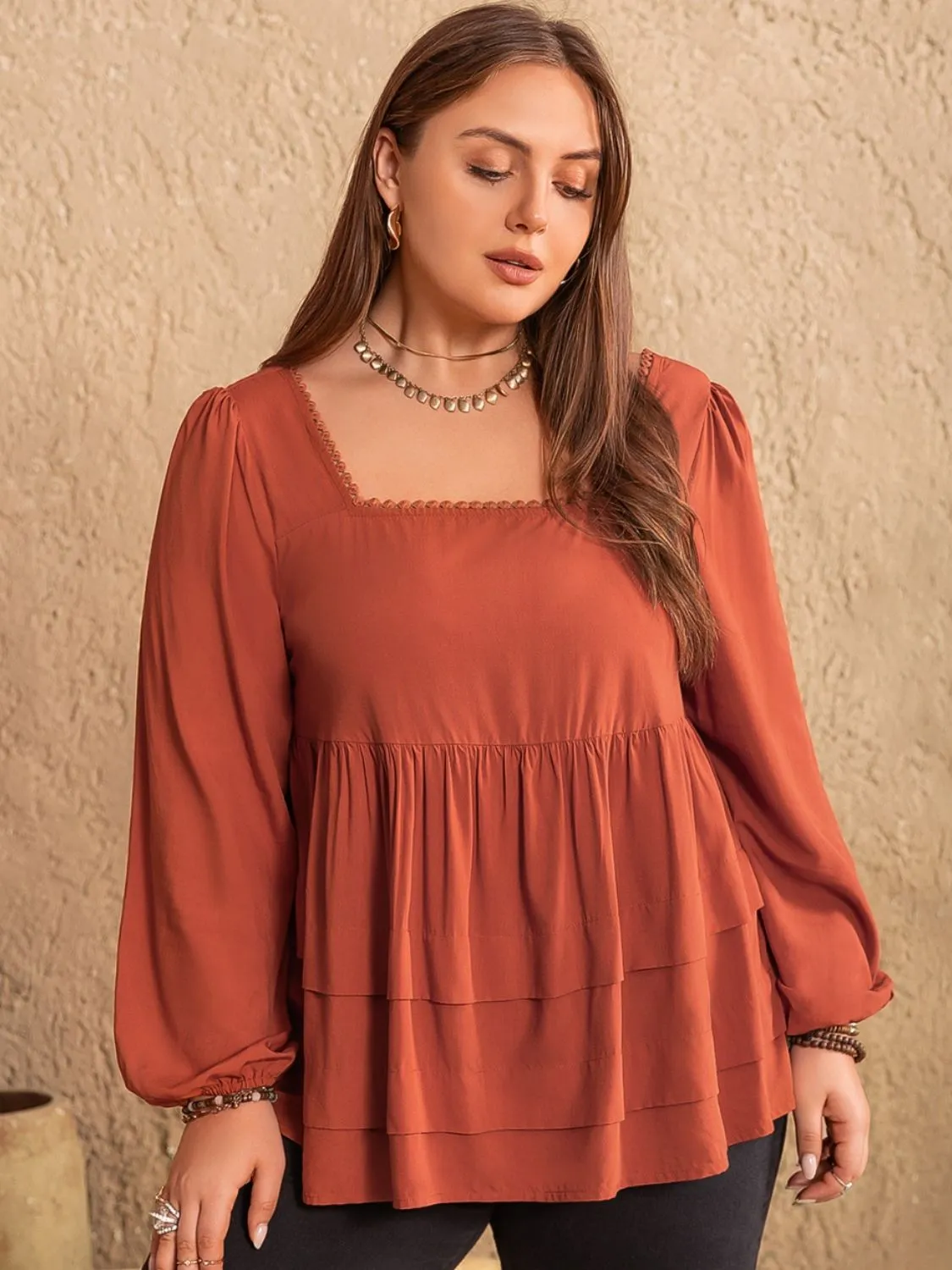 Plus Size Lace Detail Square Neck Long Sleeve Blouse sold by Charming Charlie product image thumbnail 4