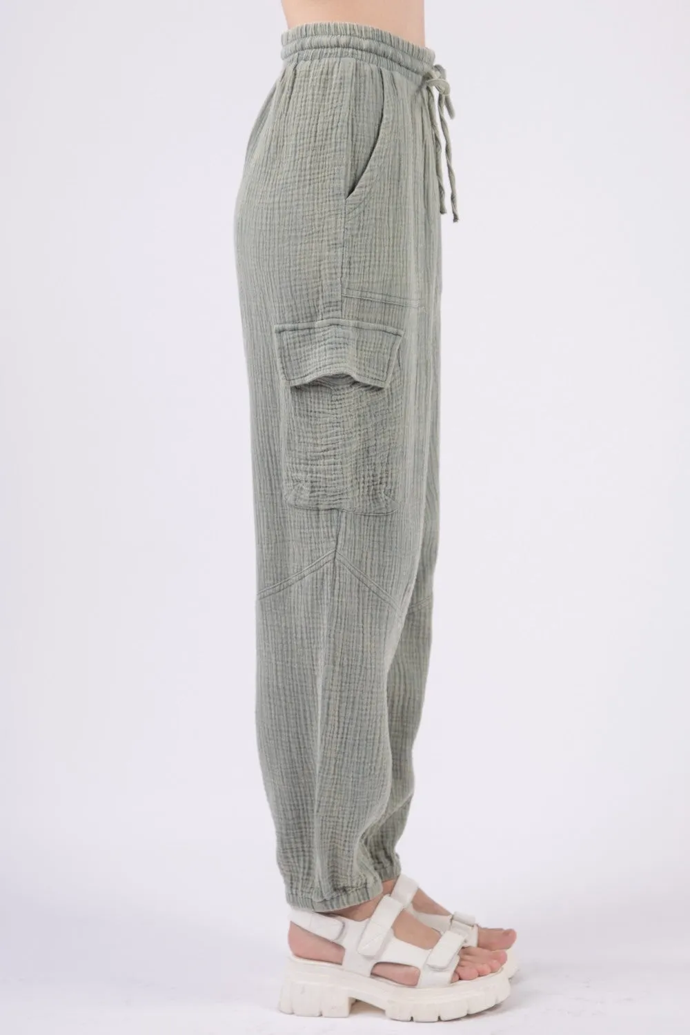 VERY J Washed Woven Crinkle Gauze Drawstring Pants sold by Charming Charlie product image thumbnail 3